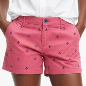 British Khaki Red Anchor Embroidered Shorts Women’s Size 8 | Nautical Preppy